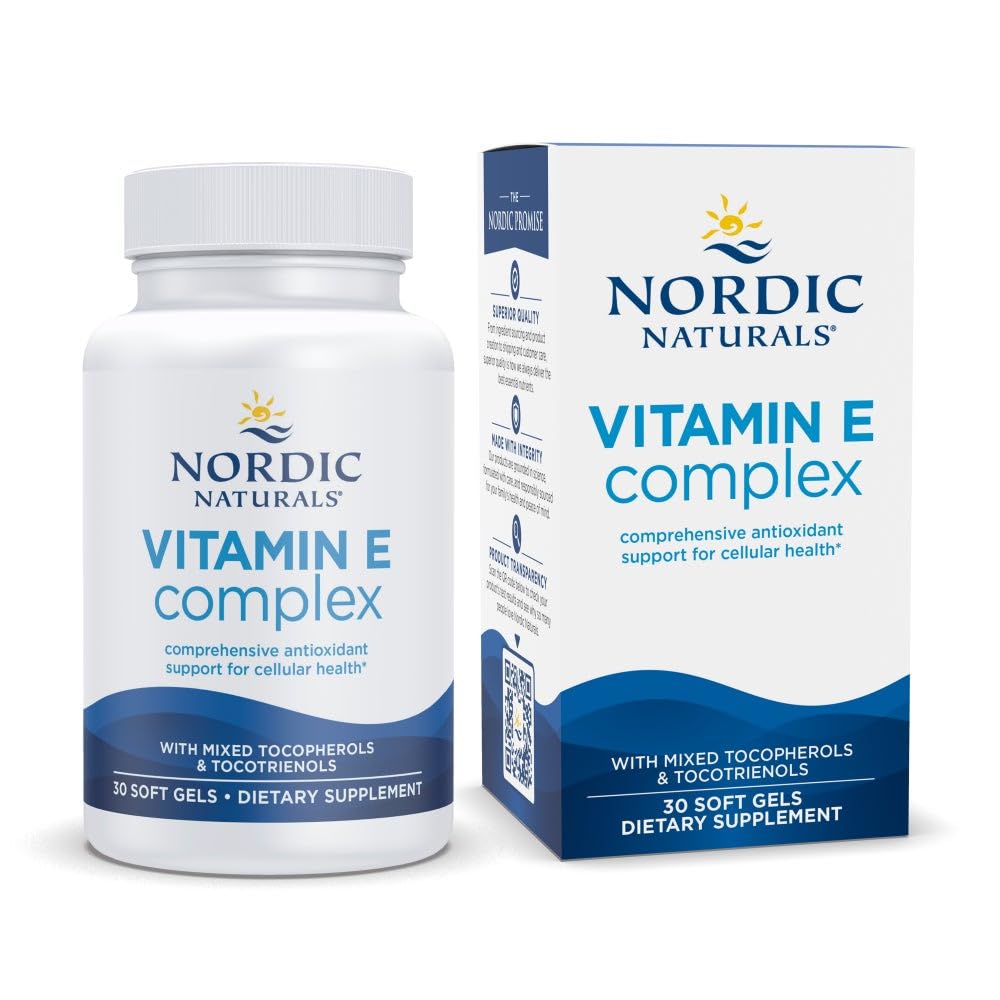Kompleks Vitamin E Nordic, Unflafeted - 30 Soft Gels - 6 Forms Vitamin E untuk Dukungan Antioksidant - Perlindungan Sel - Non-GMO - 30 Hamba