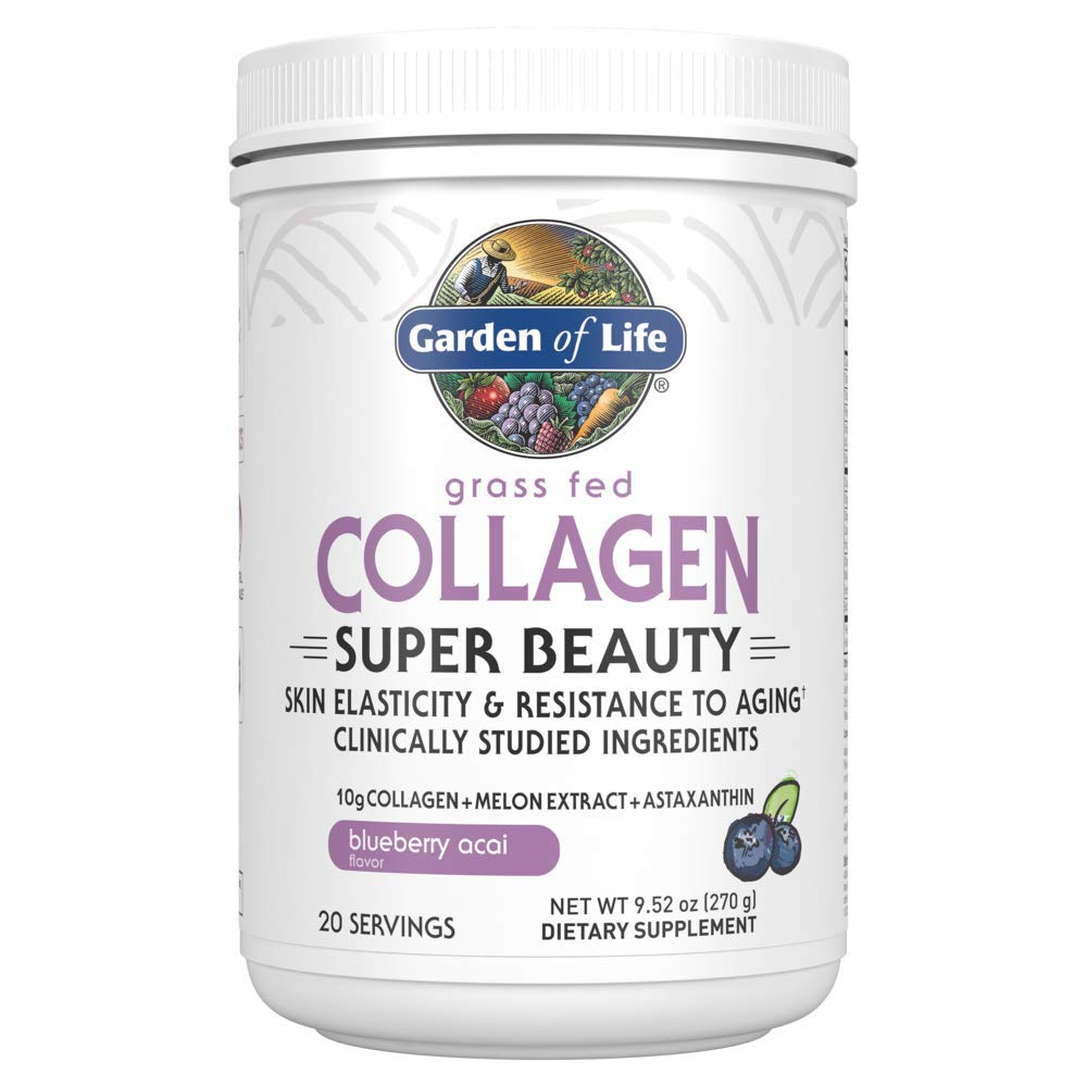 Garden of Life Grass Fed Collagen SuperBeauty Powder - Blueberry Acai, 20 pelayan, untuk Women Skin Hair Nails Joints, Collagen Peptides Powder + Protein Suplemen