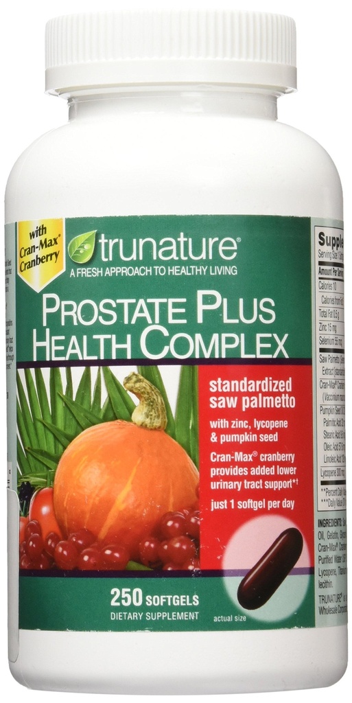 Trunature Saw Palmetto Prostate Health Complex with Zinc, Lycopene and Pumpkin Benih, 250 Softgels