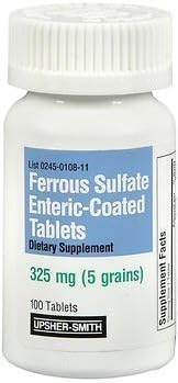 Ferrous Sulfate 325mg Hiburan-Tablets berlapis 100 Count