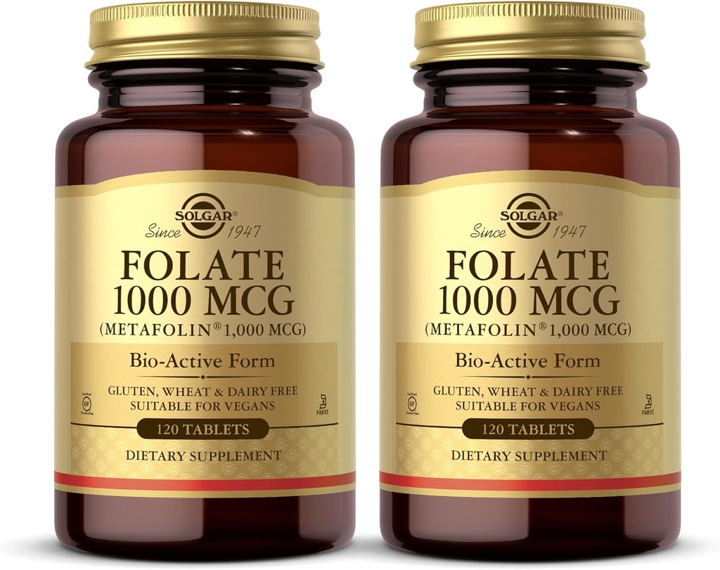 Solgar Folate 1000 mcg - 120 Tablet, 2 Pack - 1000 mcg Bio- Active Metafolin - Vegan, Gluten Free, Dairy Free, Kosher - 240 Total Servings