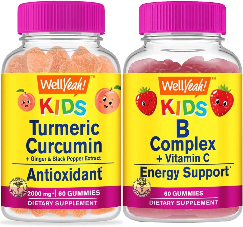 WellYeah Turmeric Curcumin Kids + B Complex Kids, Gummies Bundle - Great Tasting, Vitamin Suplemen, Gluten Free, GMO Free, Chewable Gummy