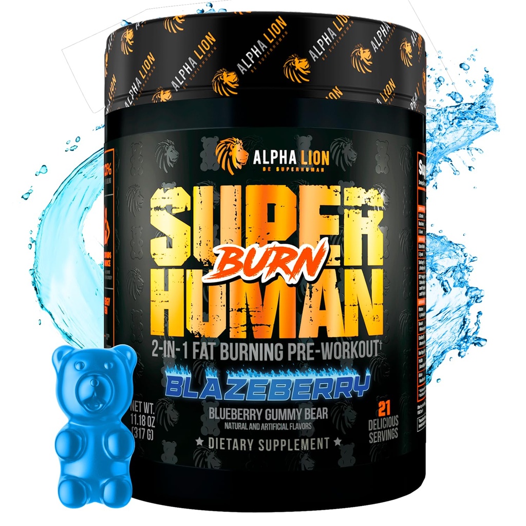 ALPHA LION Superhuman Burn- 2 dalam 1 Metabolisme Booster Pre Workout dan Thermogenic Fat Burner for Men - Appetite Suppresant and Weight Los Suppplemen (21 Pelayan Beruang Biru Biru)