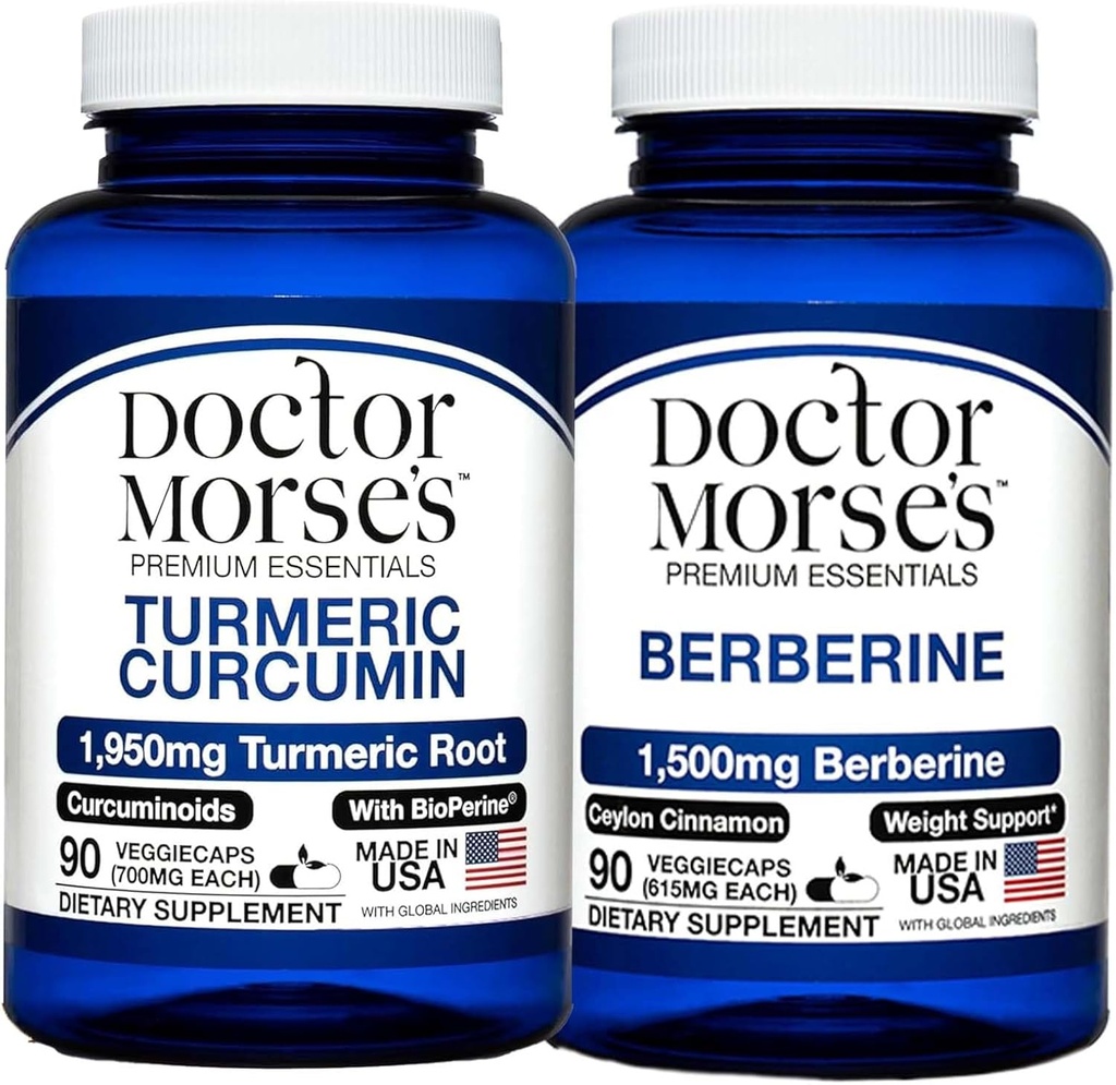 Dokter Morse 's Turmeric Curcumin 1950mg & Berberine 1500mg Bundle - Dukungan bersama, Metabolisme sehat, dan Imune Boost dengan Cinnamon BioPerine & Ceylon, FDA- Terdaftar, NSF- Cerdened 90 Kapsul