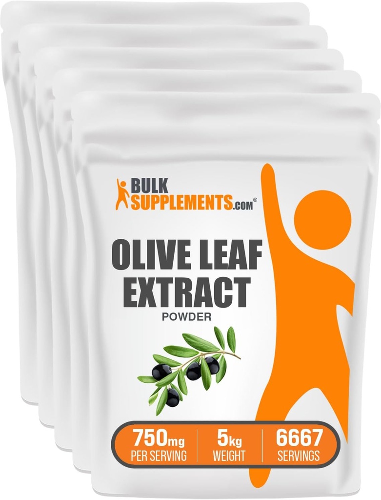 BulkSuplements.com Olive Leaf Extract Powder - Herbal Suplemen, Antioksidant Sourder, Zaitun Leaf - Gluten Bebas, 750mg per Serving, 1kg (2.2 Ibs) (Paket 5)