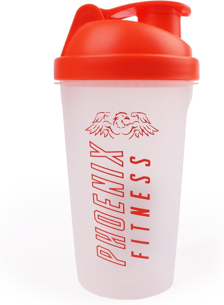 Phoenix Fitness Protein Shaker Bottle - 500ml Leakproof Botol dengan Screw Top Lid dan Mesh Grid - Dishwasher Safe BPA Free Sports & Gym Bottle - Orange