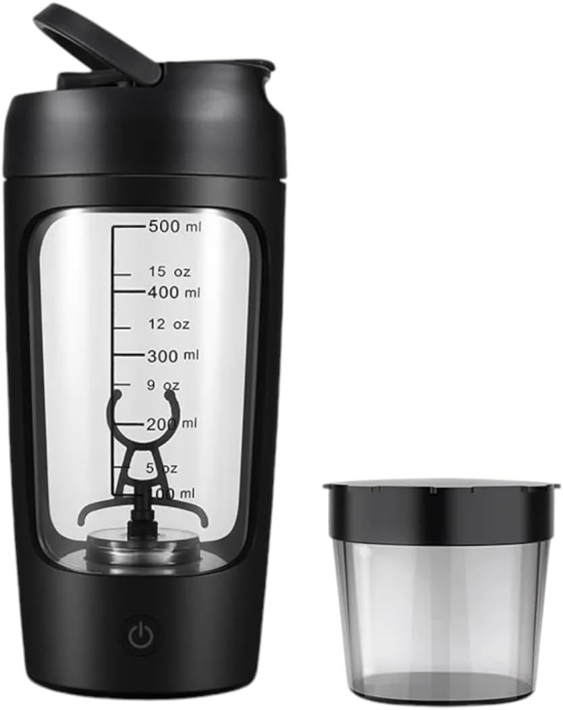 Electrible Portable Shake Bottle for Smooth Blends 124; w / FREE PROTEIN POWDER POWUP CUP 124; Premium Bottle Terbuat dari Tritan - BPA Free 124; 650 ml 124; Rechargable, untuk GYM & Sports Entrageast. (Hitam)