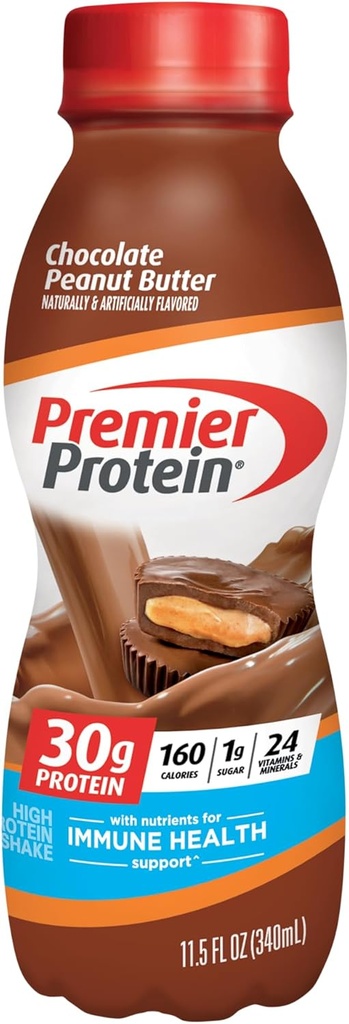 Premier Protein Shake, Chocolate Peanut Butter, 30g Protein, 1g Sugar, 24 Vitamin & Mineral, Nutrients untuk Mendukung Kesehatan Abadi, 115 Fl Oz