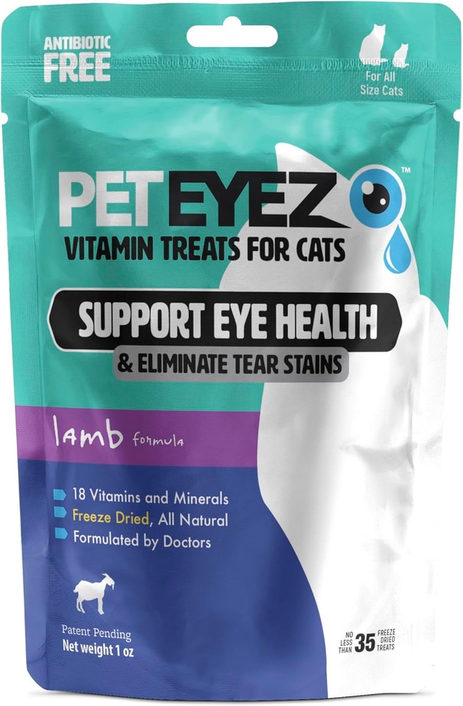 Pepeeez Vitamin Treats for Cats - Tear Stain Remover - Eye Health Support - Reduces Itching & Allergies - Lamb Flavor - 1oz