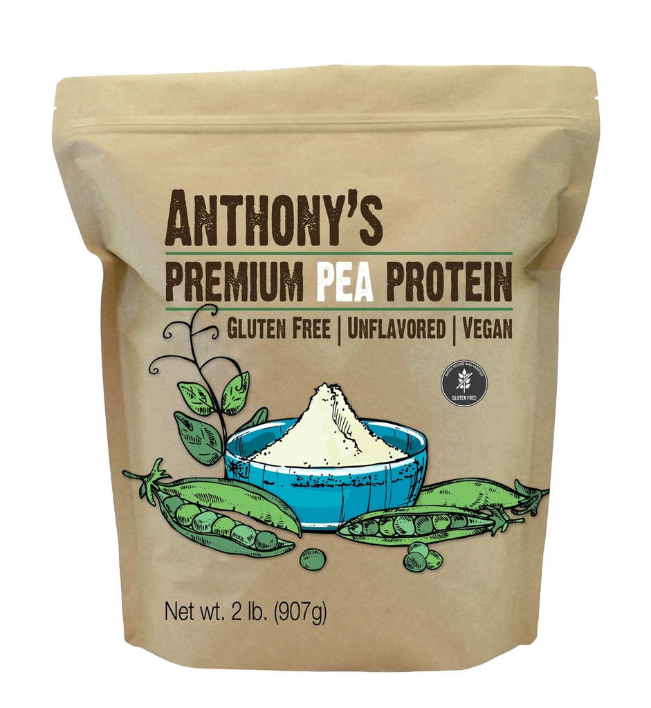 Anthony 's Premium Pea Protein, 2 lb, Plant Based, Gluten Free, Unfeaked, Vegan, Keto Friendly, Dibuat dari Peas