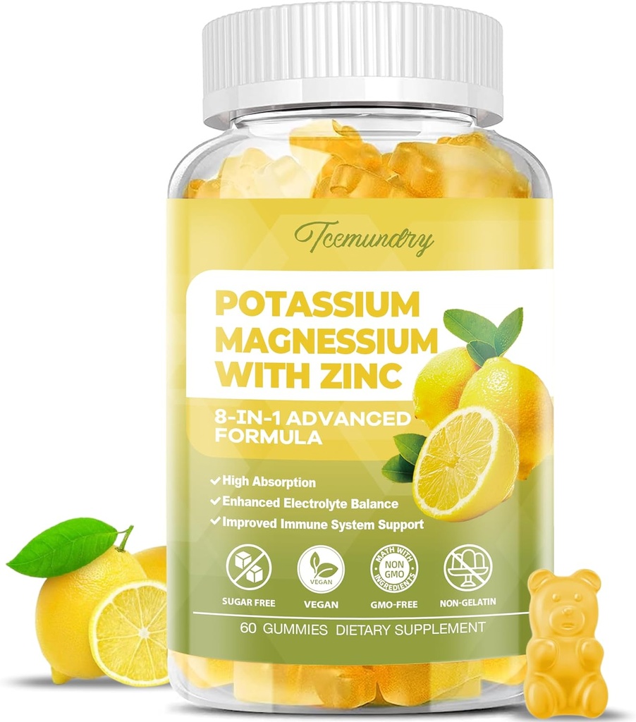 Penambahan Kalium Gummies untuk Dewasa: Potasium Citrate 99 mg - Potasium Magnesium Suplemen untuk Muscle, Electrolite, Energi