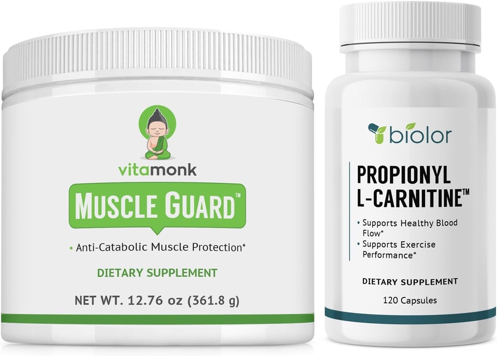 VitaMonk Muscle Guard & Biovy Propionyl- L-Carnitine dengan HMB, EAAS, Vitamin D, dan Magnesium, Pasokan Otot, Kekuatan, Endurance, Sirkulasi Kesehatan, Energi Bebas, dan Pemulihan Kerja
