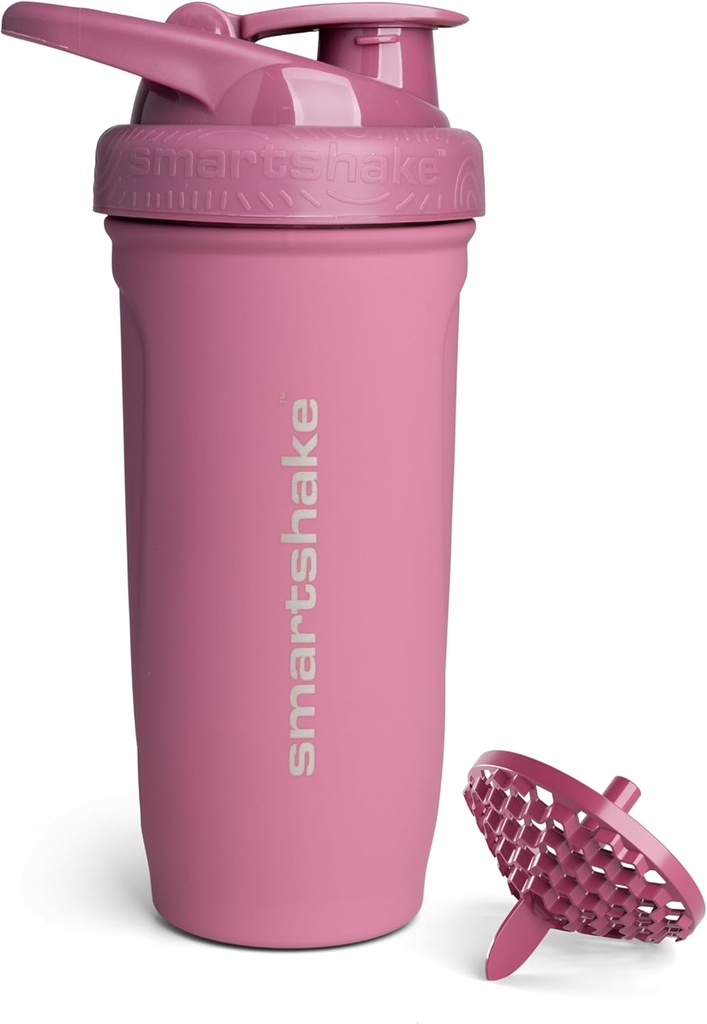 Smartshake Reforce Stainless Steel Protein Sake Botle - Non Insulated Unisex Bottle: 124; Metal Shaker Botles - 900 ml 124; 30 oz - Leakproof Screw- On Lid - DEHP & BPA Free (Deep Rose)
