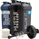GOMOYO [3- Pack] 28- Ounce Shaker Bottle dengan Aksi - Rod Mixer 124; Protein Botol dengan Quotes Motivasional; Shakers for Protein Shakes adalah BPA Bebas dan Dishwasher Aman 124; Perak, Biru & Hitam
