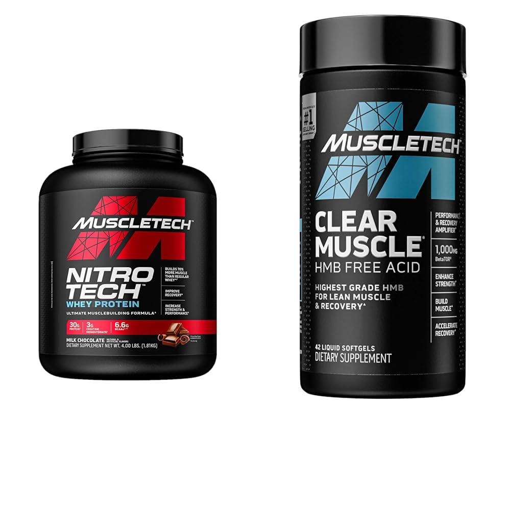 Muscletech Whey Protein Powder Nitro- Tech Whey Protin Isolate & Peptides & Clear Muscle Post Workout Recovery 124; Muscle Builder for Men & Women