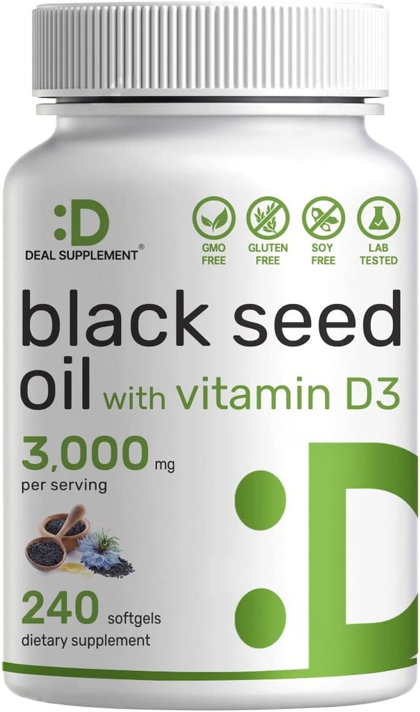 DEAL SUPLEMENT Black Seed Oil, 240 Softgels - Cold- Menekan Nigella Sativa, Secara alami Occurring Thymoquinone (TQ)