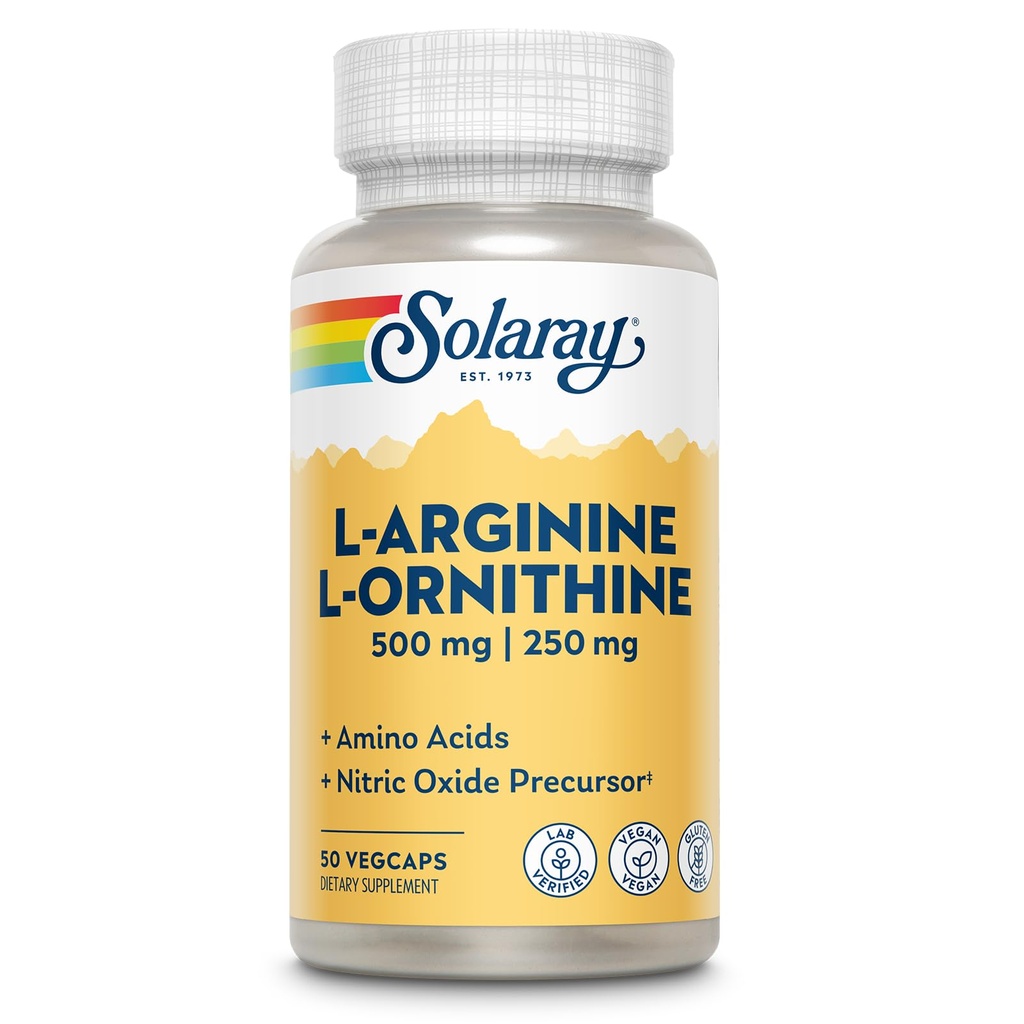 Solaray Free Formulir L- Arginine dan Ornithy Capsules, 50 Count