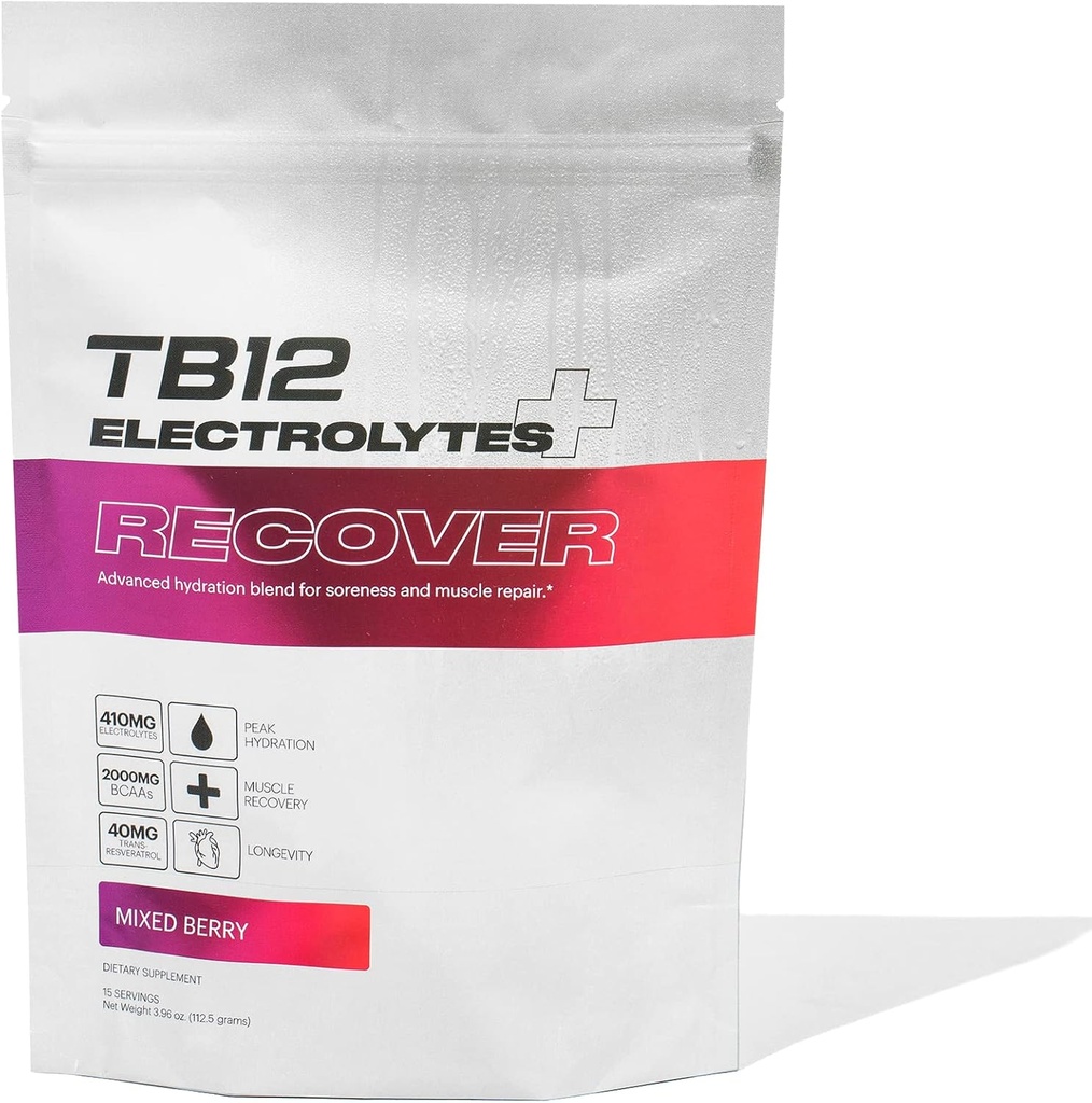 TB12 Electrolytes Plus Recover - Posto-Workout Electrolytes Powder with Functional Recovery Ingregents 124; Tart Cherry, L- Glutamine, BCAA 124; Muscle Recoveref & Soreness