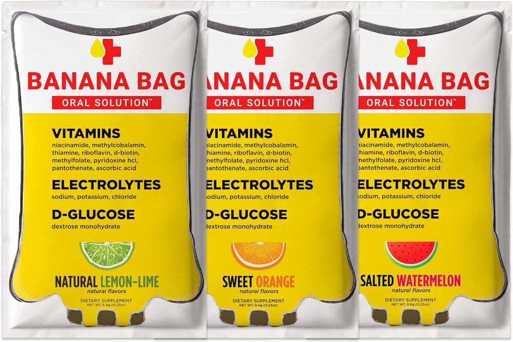 Banana Bag Oral Solution Packs - Variety Pack 30pk 124; A Breshing Blend of Electrolites, Vitamin C, and B-Complex 124; Crafted for Hidration and a Daily Boost Anytime - at Home, Work, or on The Go
