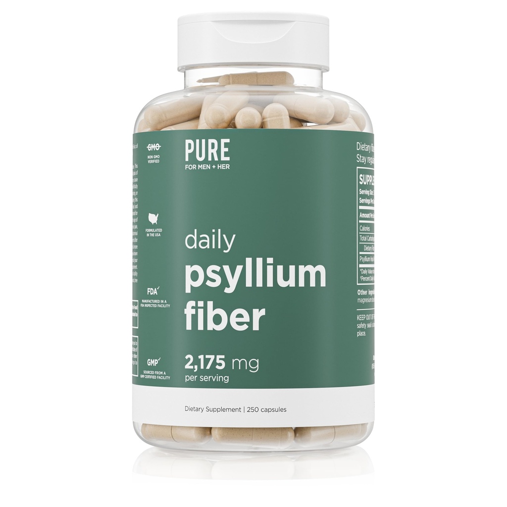 Murni untuk Suplemen Persediaan Serba Men Daily Psyllium Husk Puri untuk Regularitas Digetical & Gut Health Support 12.175mg Per Serving 124; 250 Capsules