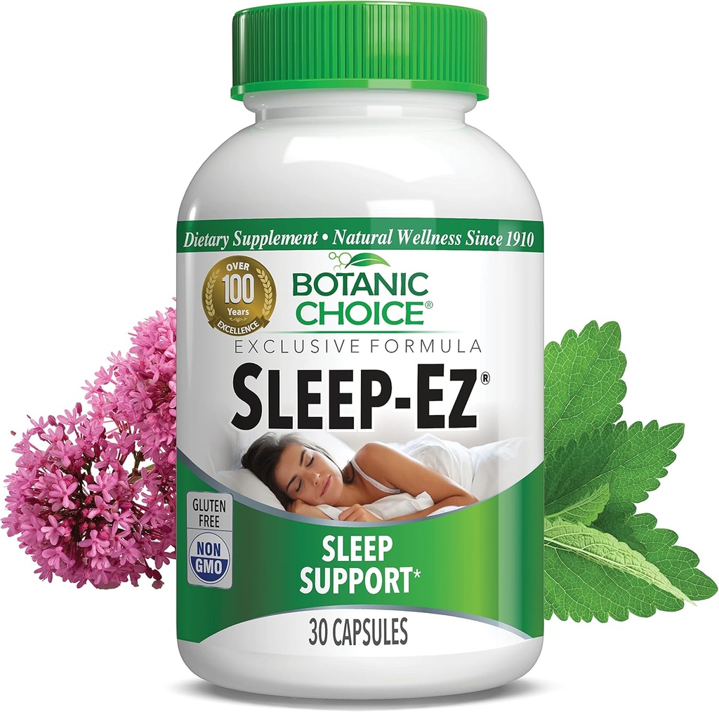 Botanic Choice Sleep-Ez-Powerful Blend of Valerian Extract, Melonatin, Hops, Kava Kava dan Lemon Balm untuk membantu Foster Tidur tanpa Grogginess (30 Capsules)