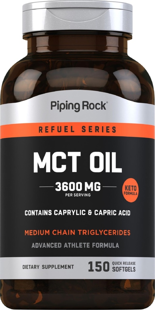Piping Rock MCT Oil Softgel Capsules 124; 3600mg 124; 150 Pil 14; Keto- Approved 124; Non- GMO, Gluten Free Suplemen