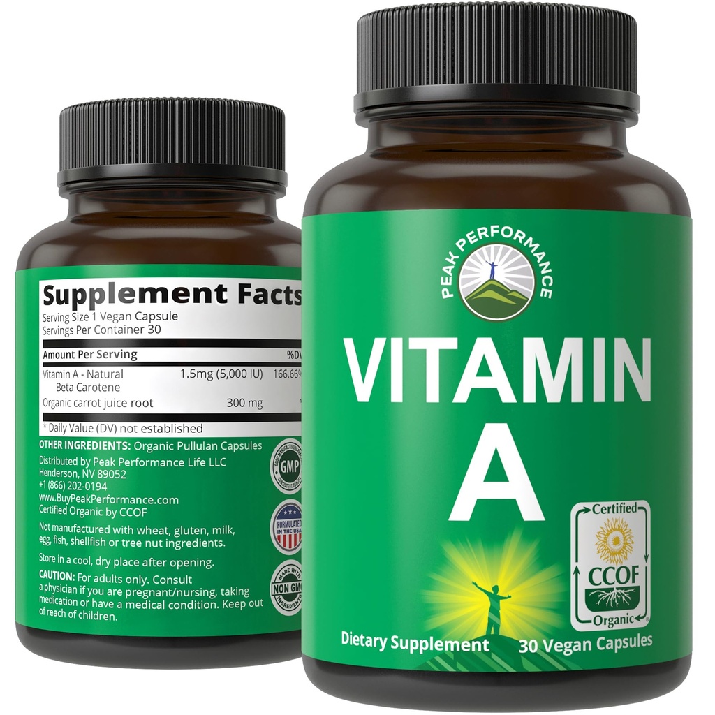 Sertifikasi Vitamin Organik A 5.000 IU Tambahan Potsules Tinggi Vitamin. untuk Dewasa, Pria, Wanita, Anak-anak. Dibuat dengan Jus Wortel Organik. Besar untuk Imune, Skin, Dukungan Eye. Bukan GMO, pil Vegan