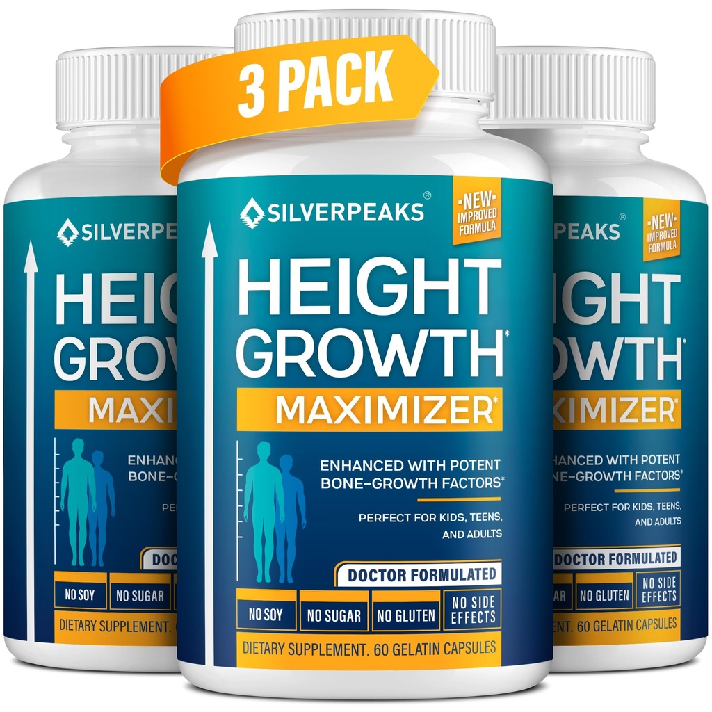 SILVERPEAKS GUNAKAN Kapsul untuk Grow Taller - Tinggi Tumbuh Maximizer dengan Calcium untuk Kekuatan Tulang - dibuat di AS - Natural Get Taller Supplemen - Free of Growth Hormon- Paket 3
