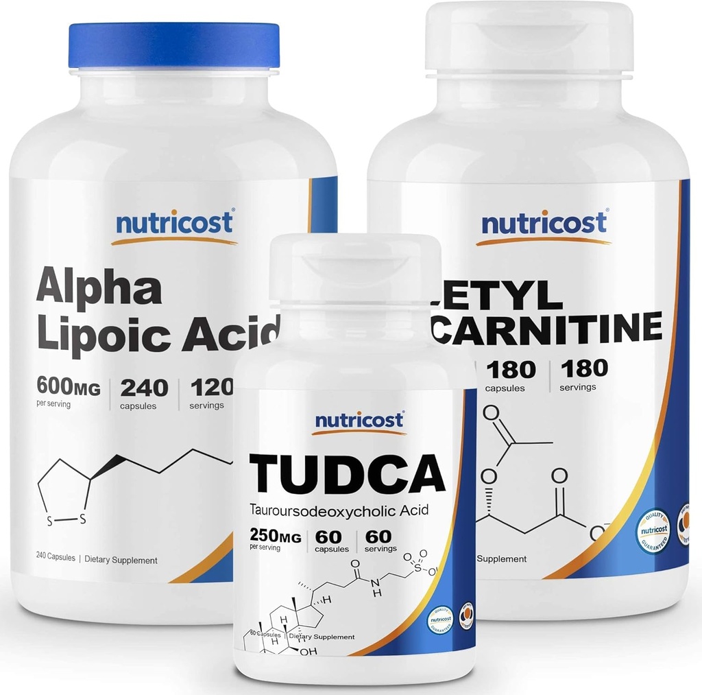 Nutricost Alpha Lipoic Acid 600mg, 240 Caps & Tudca 250mg, 60 Caps & Acetyl L- Carnitine 500mg, 180 Caps