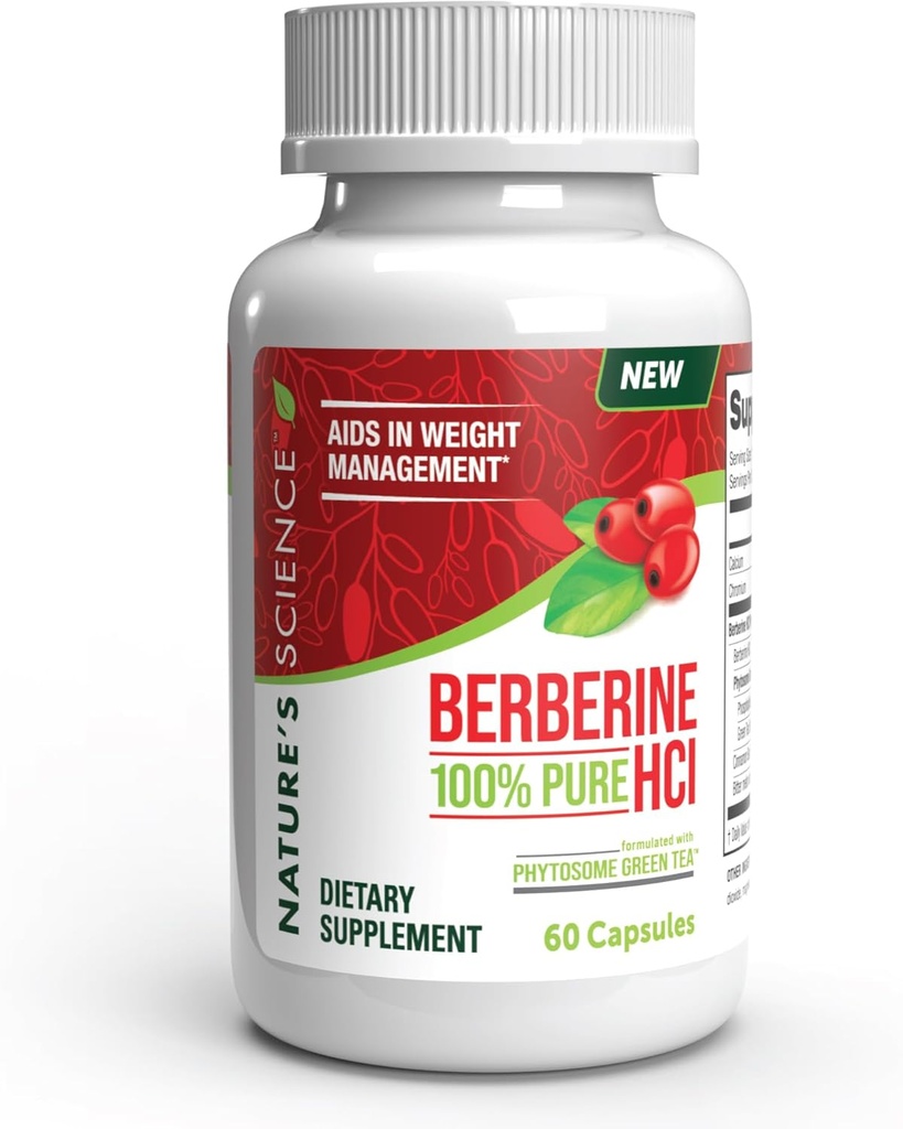 Nature 's Science Berberine HCL dengan Phytosome Green Tea for Weight Management, 100% Clear Clinical Grade Berberine HCL untuk Better Absorpsi - Membantu Metabolisme, Keeps Full for Longer - 60 Caps