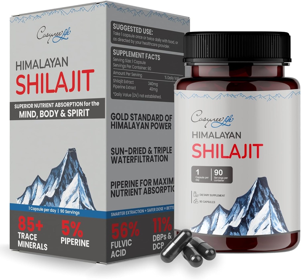 cosynee Himalaya Shilajit - Shilajit Capsules, Shilajit for Men, Shilajit for Women, 56% Fulvic Acid & 5% Piperine, 90 Caps