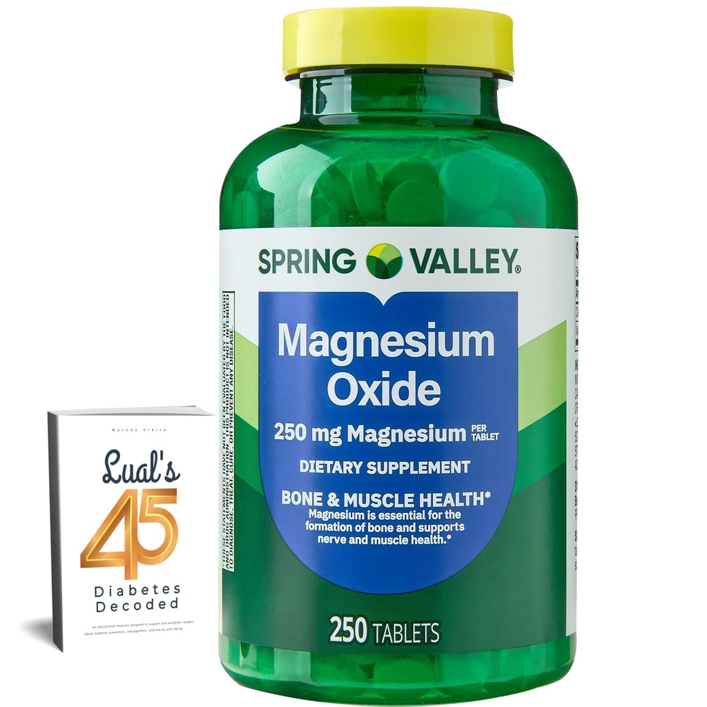 Spring Valley Magnesium 250mg 250 Count, Bone & Muscle Health, Best Magnesium Suplement Bundle Dietary dengan 45 Diabetes Decoded