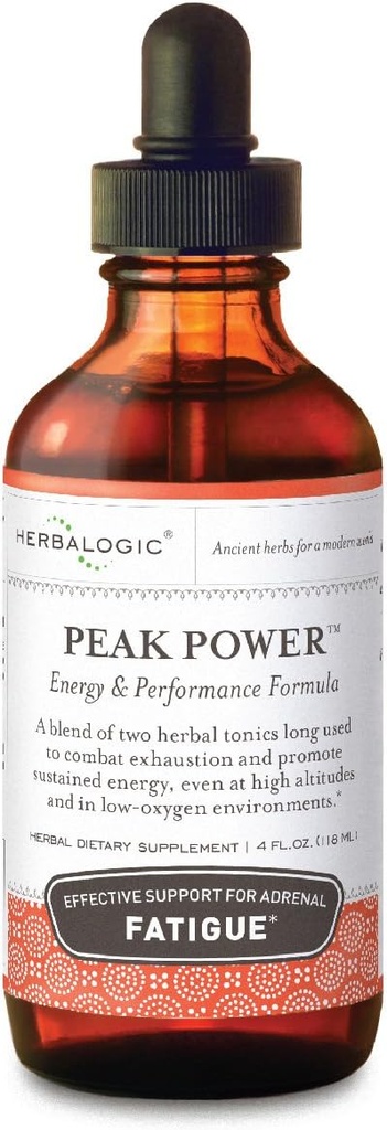 Herbalogic - Peak Power Liquid Herb Drops - Stimulant- Free Natural Energy Formula untuk Combat Adrenal Fatigue & Impreve Fisik Stamina - Berisi Ginseng & Astragalus Amerika - 4 Fl. Oz.