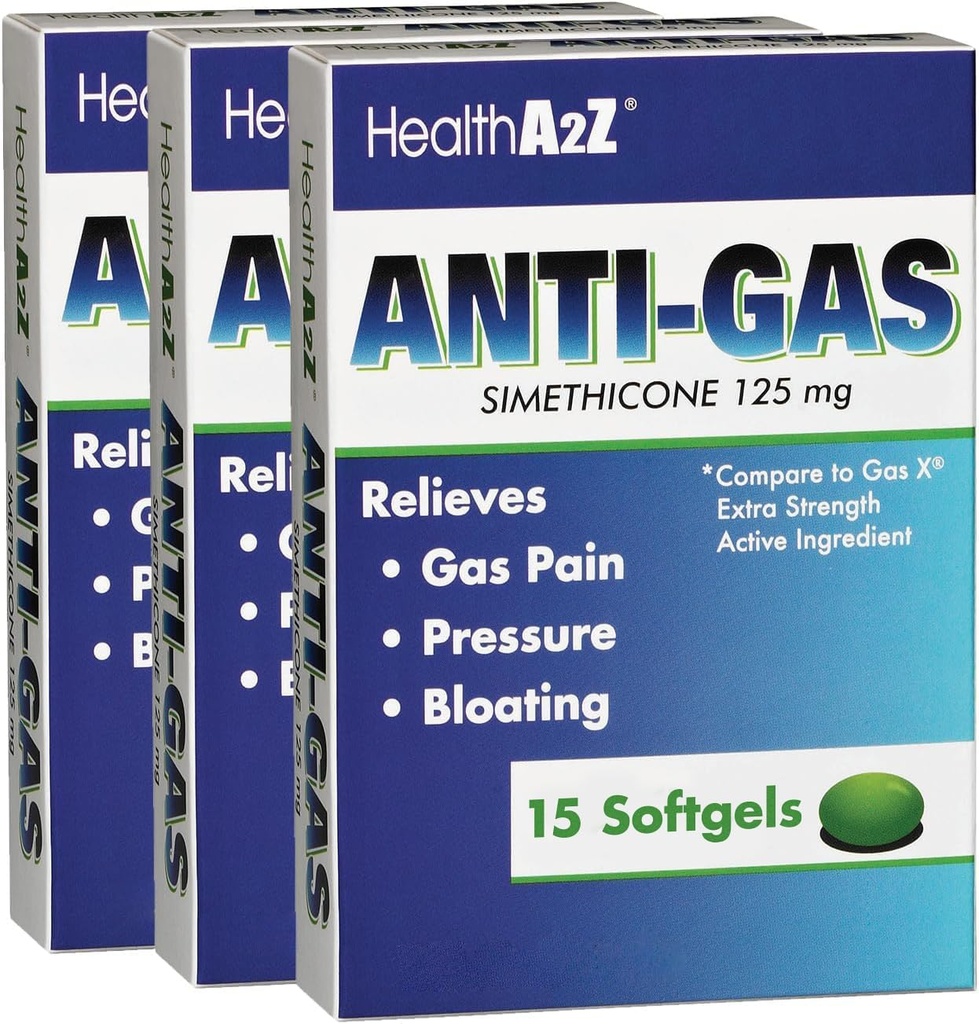 HealtA2Z Gas Relief Simelicone 124; 125mg 124; Relieves from Stomach Discomfort and Gas 14; Anti Flatlucence 124; Relieves Gas Fast and Bloating (15 Counts (Paket 3)