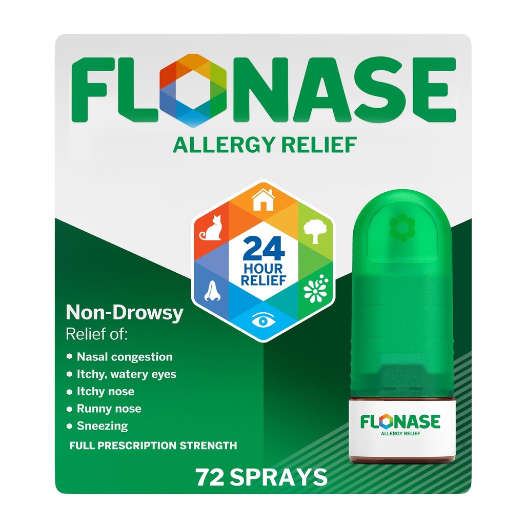 Penggal Alergi Flonase Relief Nasal Spray, 24 Hour Non Drowsy Algergy Medicine, Metered Nasal Spray - 72 Spray - Fall and Seasonal Allergy Relief