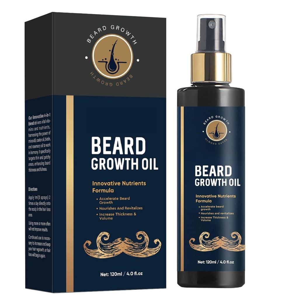 Minyak jenggot untuk Pria, 5% Beard Growth Oil untuk Thicker dan Fuller Beard, Pembangunan Rambut Provial, dengan Biotin, Rosemary dan Castor Beard Oil untuk Pertumbuhan Pria, 4 Fl Oz