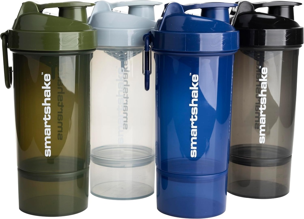 Smartshake O2GO ONE 4- Pack Protein Shaker Bottle 800 ml = 124; 27 oz - Penyimpanan disertakan - O2GO Domes- on Lid - BPA Free - Unist Gray, Army Green, Black, Navy Blue