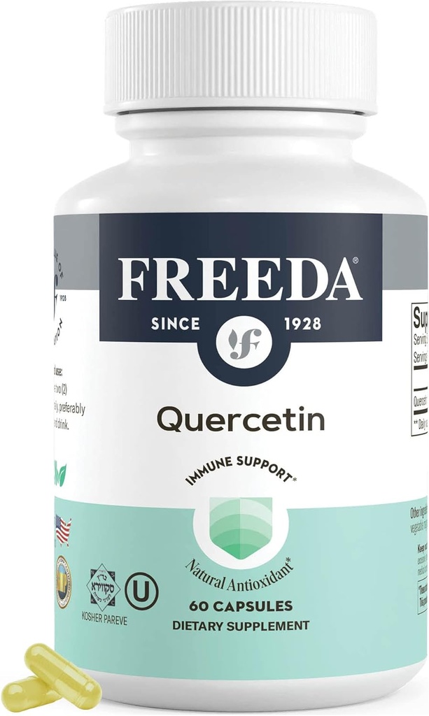 FREEDA Quercetin 500mg - Suplemen Quercetin Murni untuk Histamin & Imune Dukungan, Kesehatan Hati & Antioksidant Benefits - Gluten Bebas, Vegan Suplemen Kesehatan untuk Dewasa Bersertifikat (60 Kapsul)