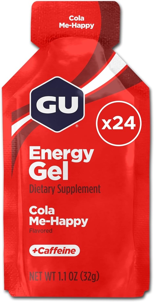 GU Energy Original Olahraga Nutrition Energy Gel, Vegan, Gluten-Free, Kosher, and Dairy-Free OntheGo Energy for any Workout, 24- Count, Cola Me- Happy