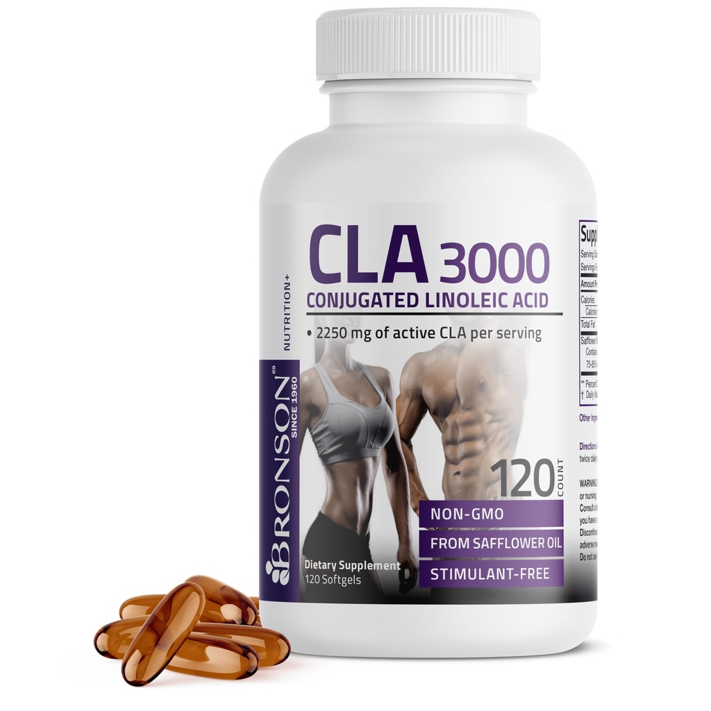 Bronson CLA 3000 Extra High Potency Supports Healthy Weight Weight Management Lean Muscle Non-Stimulating Conjugate Linolec Acid 120 Softgels