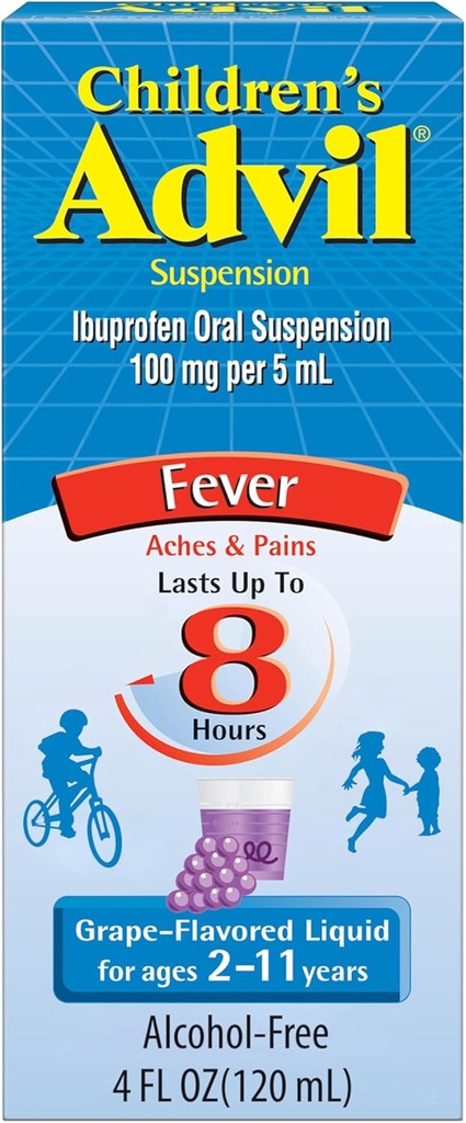 Advil Pain Reliever dan Fever Reducer Anak-anak, Ibuprofen Liquid Relief Medicine, Grape - 4 Fl Oz
