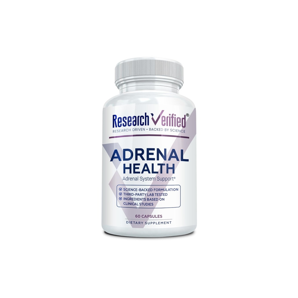 Research Verified Adrenal Dukung - 60 Kapsul - Dukung Fungsi Kanal Adrenal, Energi Boost, Cortisol Keseimbangan - Mushroom, B-Vitamin, Biolavonoid, BioPerine