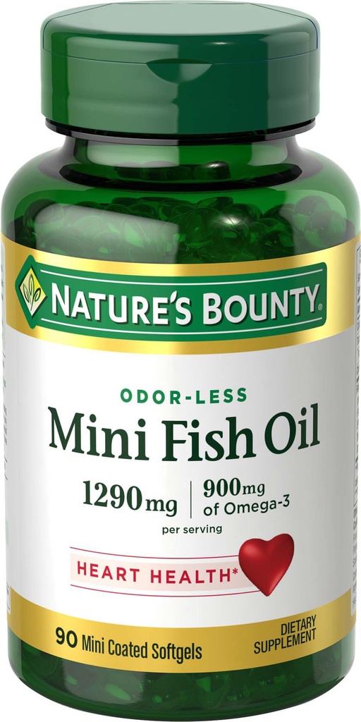 Nature 's Bounty Mini Fish Oil Softgeels, Burpless Fish Oil Omega 3 Supports Heart Health, 90 Softgels (Paket 1)