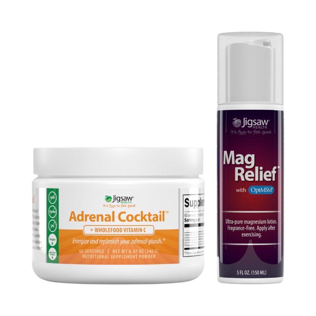 Jigsaw Health Bundle 124; Adrenal Cocktail, 60 Servings (Jar), dan MagRelief, 5 Ounces (Lotion)