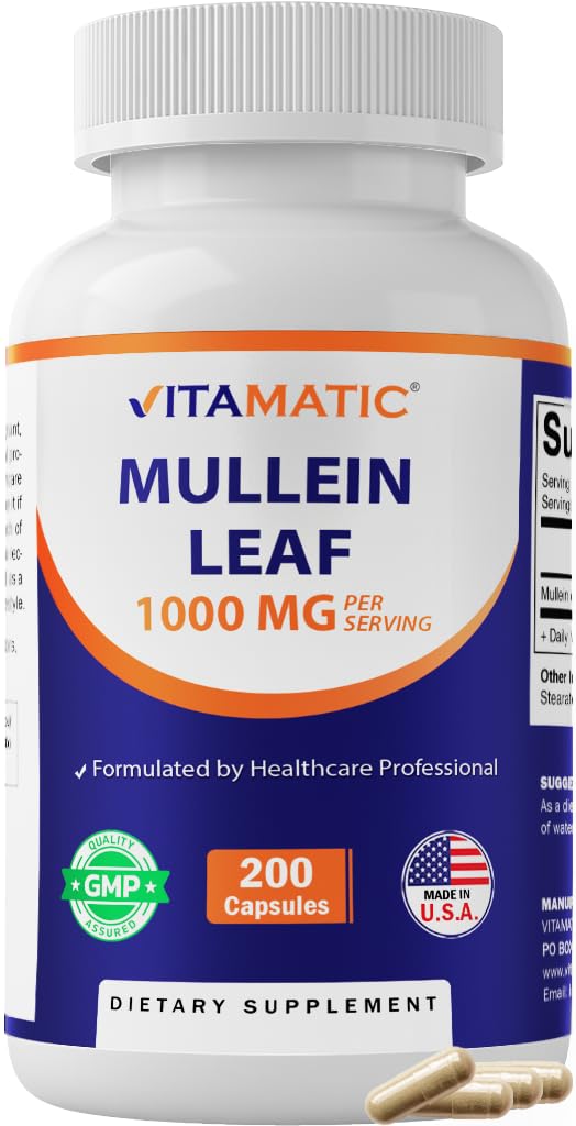 Vitamin Mullein Leaf 1000mg per Serving - Supports Healthy Repiratory, Bronchial & Imune Fungsi - 200 Kapsul