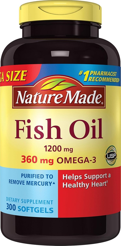 Alam dibuat 1200 mg Minyak Ikan, 2400 per Serving, 360mg Omega-3, 300 Softgels, 300 Cacah (Paket 1)