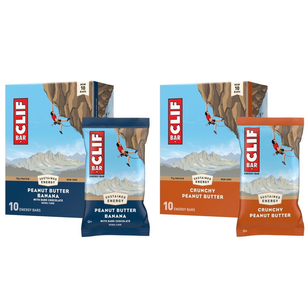 CLIF BAR-Energy Protein Bars - Crunchy Peanut Butter and Peanut Butter Banana with Dark Chocolate - Variety Pack - Made with Organic Oats - Energy Bars - Non-GMO - (20 Pack)