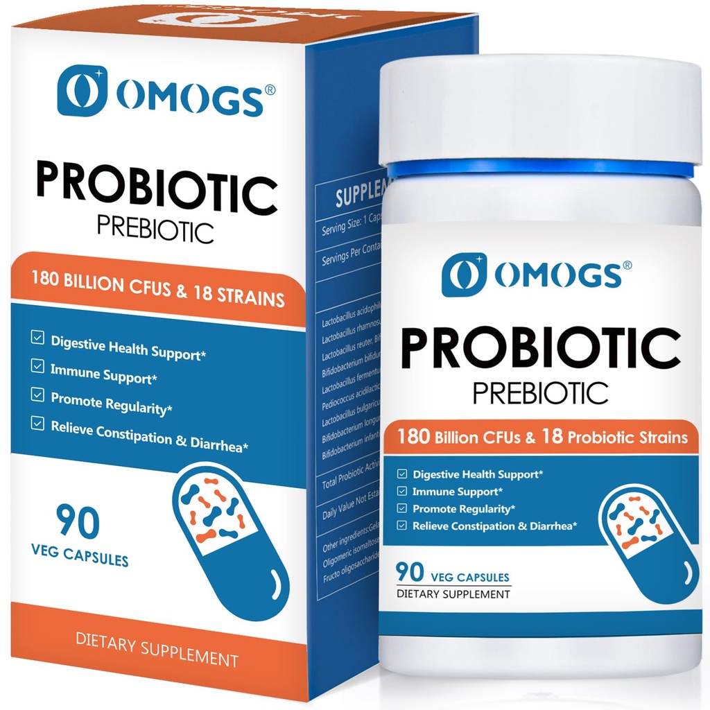OMOGS Progetic 120 Miliar CFUs 18 Strains, 3 Pregrency & Digetical Enzymes, Helping Digetical, Gut Health, Imune, Supports Occational Constipation, Diare & Gas - for Women & Men, 60 Capsules