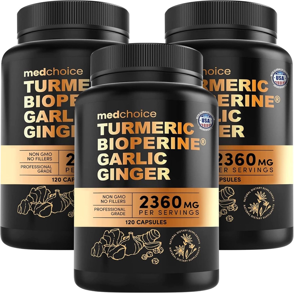 4 -1 Turmeric dan Bawang Putih Suplemen dengan BioPerine - 2360mg Turmeric Ginger Root Capsules dengan Bawang - Tinggi Potensi Herbal Blend (120 ct, Paket 3)