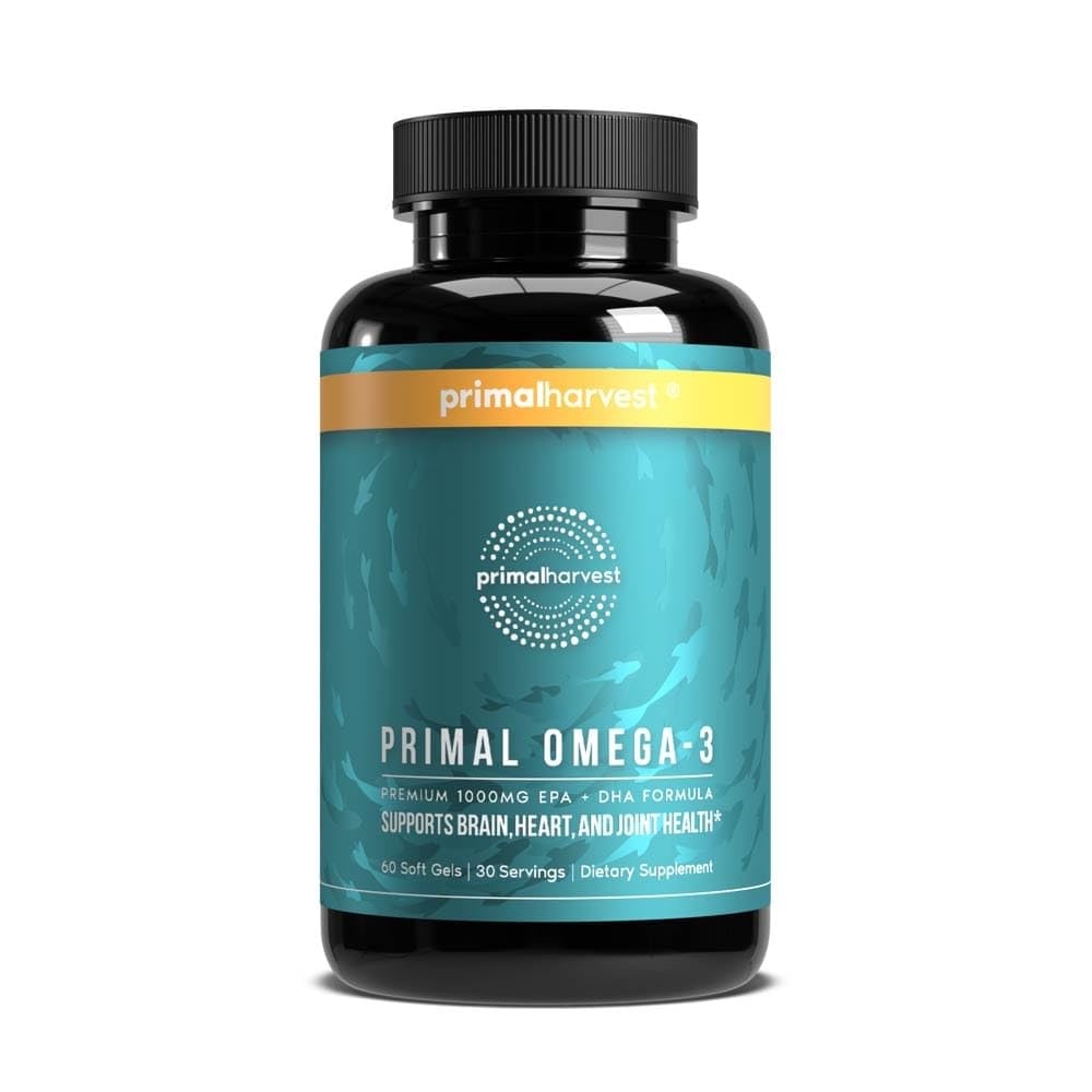 Suplemen Minyak Ikan Bayaran Primal Omega 3, 30 Servis Gels Soft Capsules w / 10000mg EPA + DHA Suplemen, Tidak Ada Burps Ikan Non- GMO Omega 3 Gendut